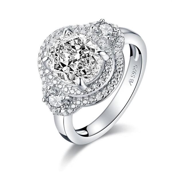 Moda 925 prata esterlina 3 0 CT Oval Cut Halo Anel de Noivado Simulado Diamante Casamento Anéis de Prata Jóias Gifts324N
