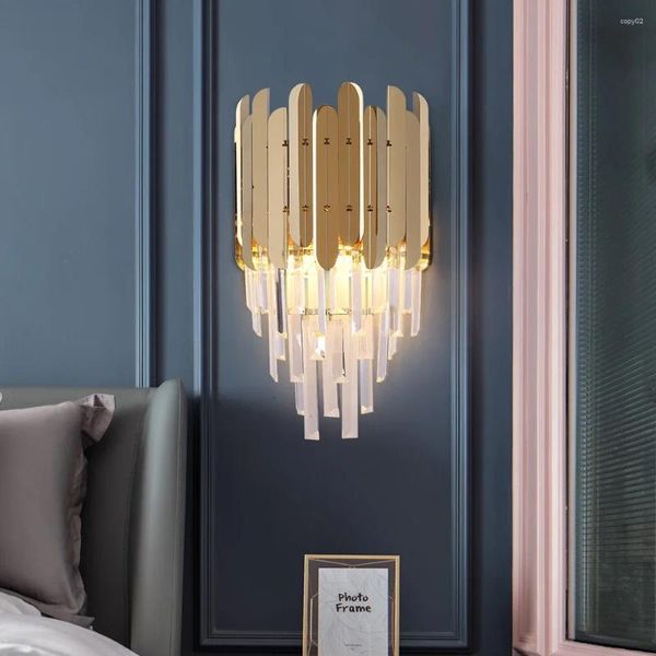 Lampada da parete Moderna in cristallo Led Luminario Oro Corridoio Sconce Design creativo Luci per interni per lampade da comodino per la camera da letto di casa