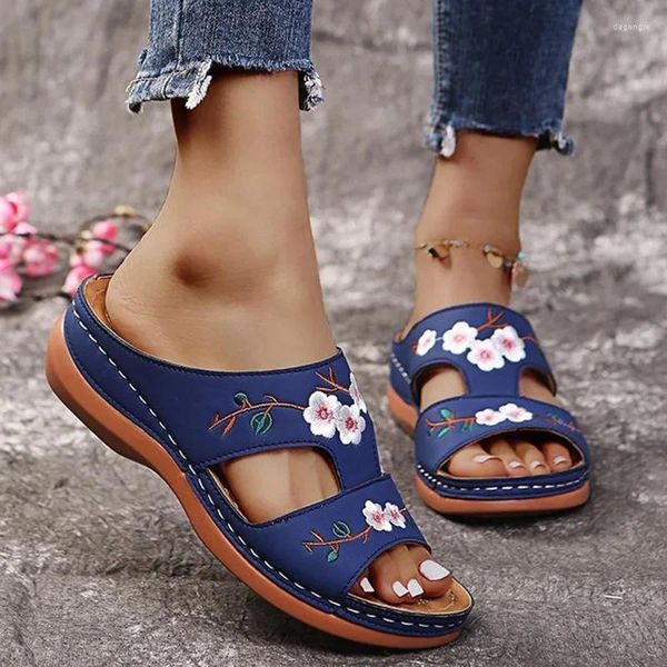 Sandali Scarpe Estive Donna Pantofole Nere Ricamate a Fiori retrò Moda Punta Aperta Donna Zeppa Casual Taglia Grande 43