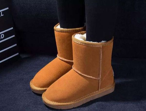 Stivali da neve alti per bambini di marca UG G Australia Scarpe classiche per ragazzi e ragazze Scarpe invernali per bambini per bambini Pelle di mucca slip-on impermeabile EU21-35