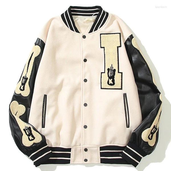 Jaquetas masculinas 2023 peludo osso vara reunindo homens varsity jaqueta mulher hip hop vintage faculdade estilo bomber inverno uniforme de beisebol