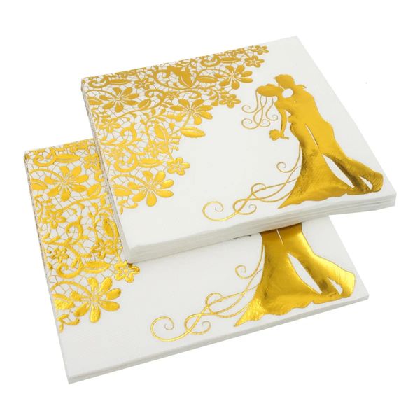 Guardanapo de mesa 100 pçs guardanapos de papel de casamento brilho dourado noiva noivo guardanapos de mesa 33x33cm duas camadas casa el festa de casamento decoração de mesa 231202