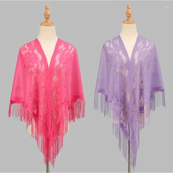 Sciarpe Sciarpa triangolare da donna Mantelle Scialli Avvolge Poncho Colori multipli Nappe trasparenti in pizzo Accessori per abbigliamento per feste di nozze