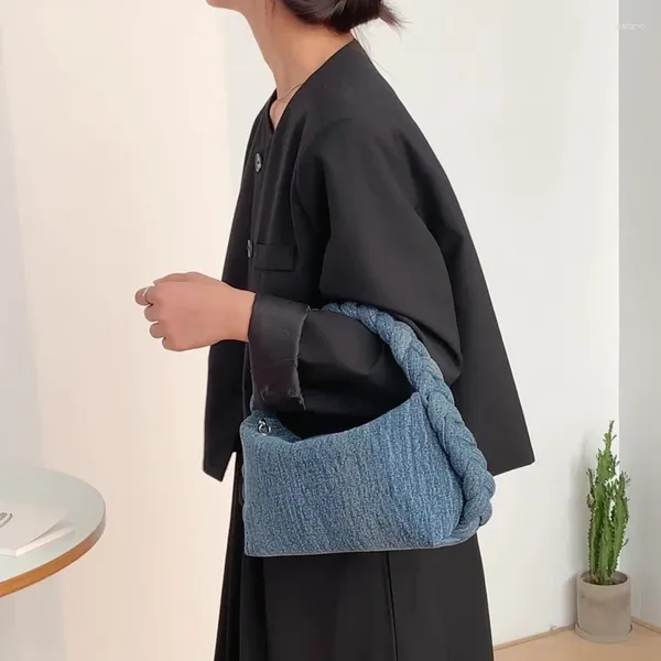 Sacos de noite de luxo feminino mão tecido bolsa moda corrente mensageiro bolsa 2023 denim menina um ombro saco do telefone móvel