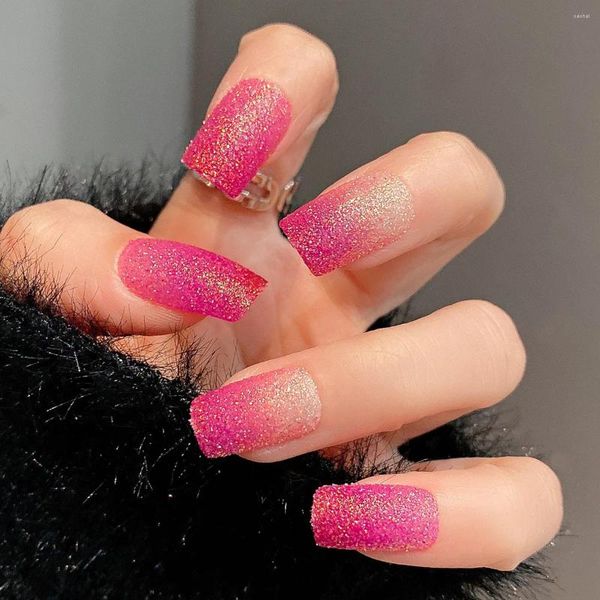 Unhas Falsas Usando Prego Glitter Pó Gradiente Falso Moda Curto Ballet Patches Estilo Cristal