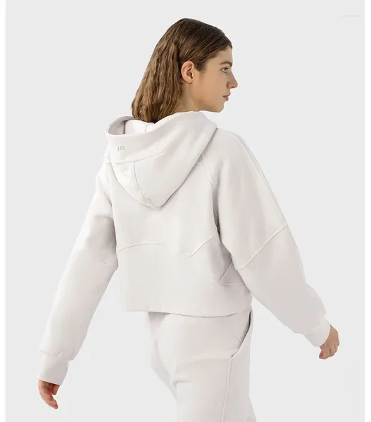 Активные комплекты Одежда для йоги Al с логотипом Спортивный комплект Женская теплая начесная подкладка на молнии с капюшоном Спортивная куртка Свободная повседневная универсальная толстовка с капюшоном