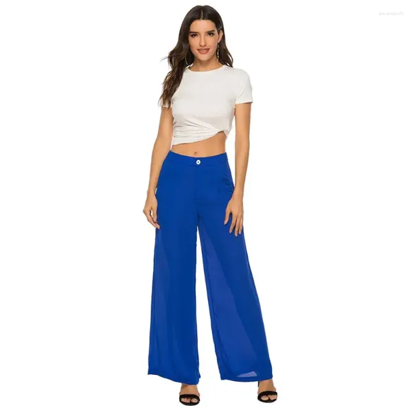 Calça ativa preta ou azul plus size supersize feminina cintura alta perna larga calça palazzo com bolsos