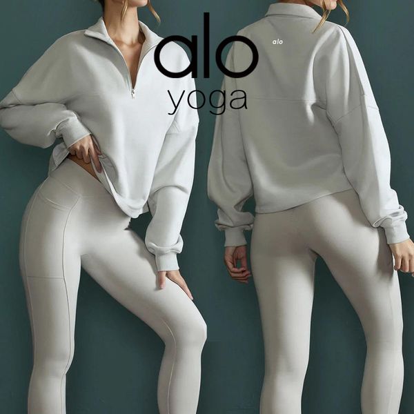 Desginer Aloo Yoga Abbigliamento Yoga Nuovo collo alto Fitness Sport Top Donna Colletto rialzato Cerniera da corsa Maglione sciolto a maniche lunghe