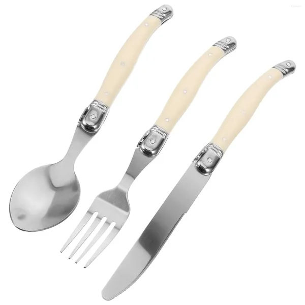 Conjuntos de louça de aço inoxidável faca garfo colher kit comendo utensílios de mesa bife plástico