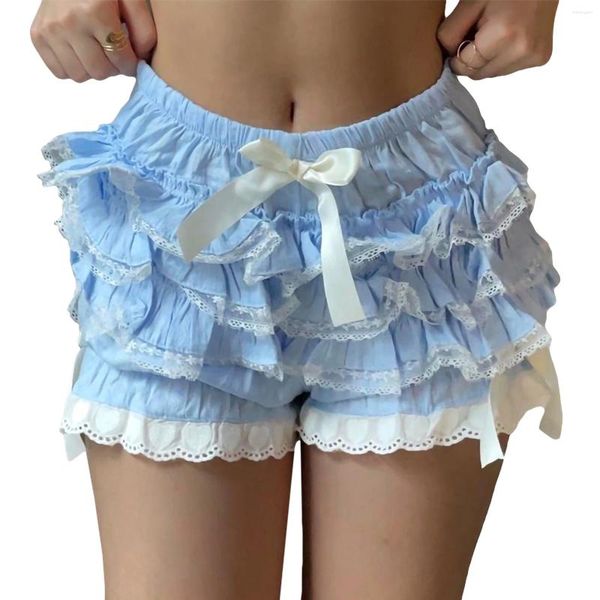 Frauen Shorts 2024 Sommer Sexy Weiche Bequeme Schlaf Spitze Gespleißt Schleife Elastische Taille Pyjama Lounge Homewear Kurze Hosen