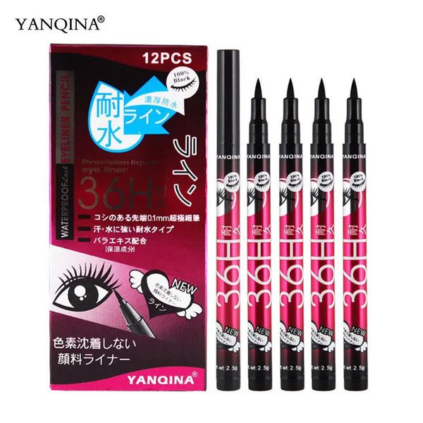 Combinazione ombretto/liner 12 pezzi/scatola Penna eyeliner waterproof Trucco occhi Matita eyeliner liquida nera Trucco Cosmetici Eyeliner ad asciugatura rapida Strumento stick 231202