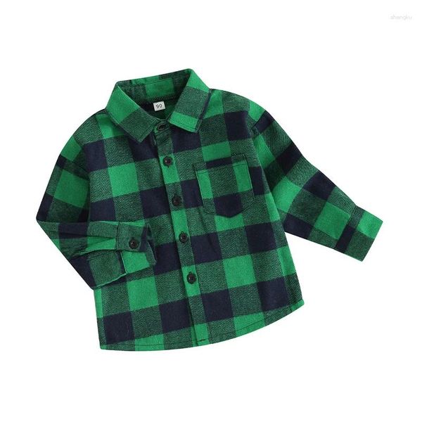 Jacken Kleinkind Baby Boy Flanell Plaid Langarm Rückseite Vögel Stickerei Revers Hemden Button-Down-Mäntel Shackets