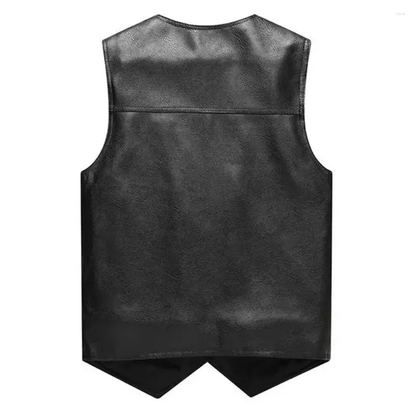 Gilet da uomo Tinta unita Gilet da uomo Elegante moderno senza maniche per elegante scollo a V in ecopelle di mezza età con fodera in peluche calda