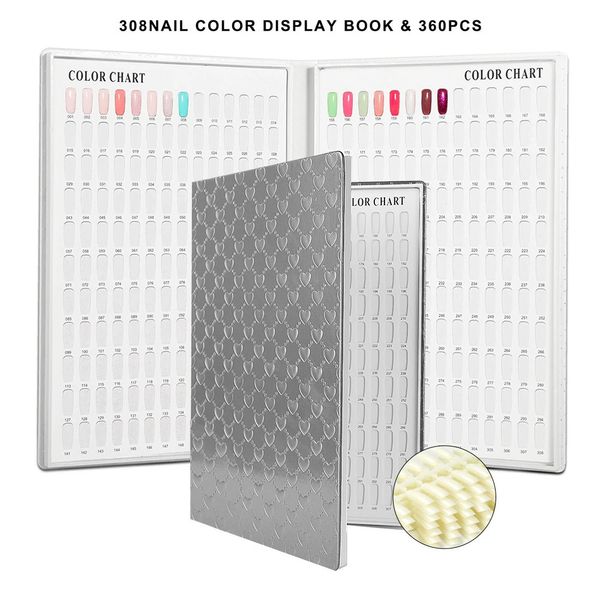 Exibição para prática de unhas 308 cores Livro de exibição de pontas de unhas DIY Nail Art mostrando prateleira gel esmalte cartão de cores pintura placa de exibição dedicada 231202