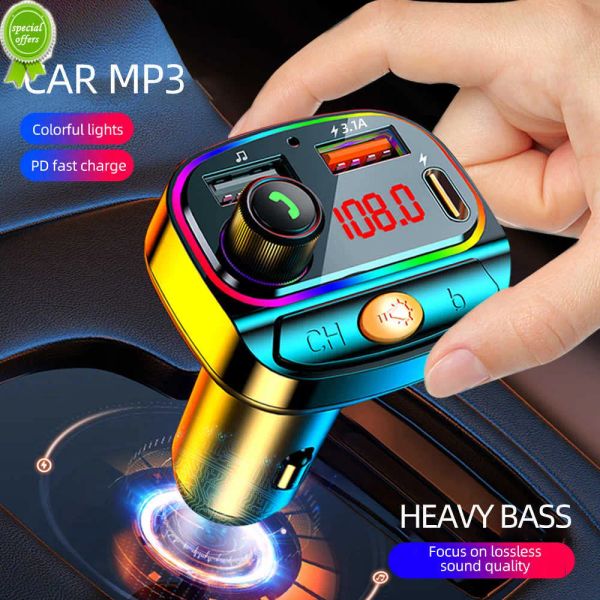 Novo carro bluetooth transmissor fm receptor sem fio mp3 leitor de música chamada handsfree dupla usb typec pd 20w carga rápida zz