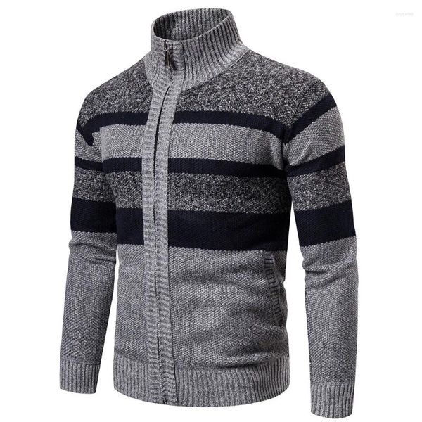 Herrenjacken gestrickt für Männer Vintage gestreifter Reißverschluss Strickwaren Herbst Herbst Kleidung Wintermäntel Mann Strickjacke Slim Fit Pullover