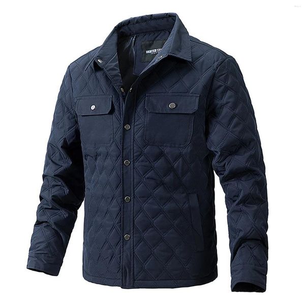 Coletes masculinos Mens outono e inverno diamante xadrez casual jaqueta acolchoada bolso duplo lapela cardigan botão sem capuz manga longa