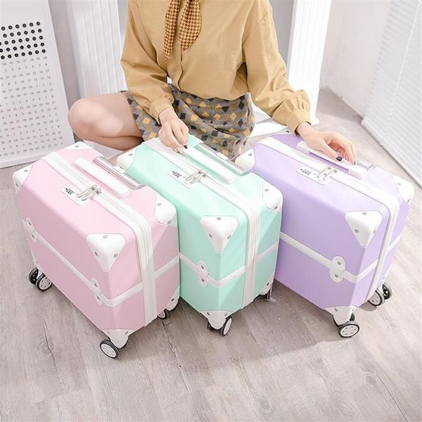 Чемоданы, модный ретро-чемодан на колесиках для девочек, универсальный чемодан на колесиках для женщин, 18 дюймов, милая дорожная сумка200u