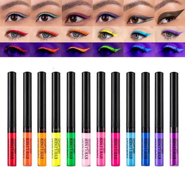 Göz Shadowliner Kombinasyonu UV Işık Neon Eyeliner Kalem Gözleri Makyaj Kırmızı Su Geçirmez Sıvı Renk Göz Yatay Kalem Makyaj Kozmetikleri Sarı Mat Mor Kalem 231201