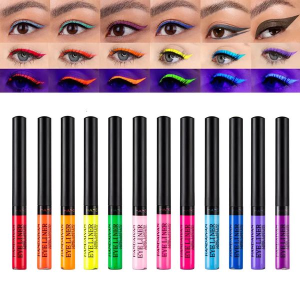 Eye ShadowLiner Combinação UV Light Neon Eyeliner Pen Olhos Maquiagem Vermelho Impermeável Cor Líquida Eye Liner Lápis Maquiagem Cosméticos Amarelo Matte Roxo Caneta 231201