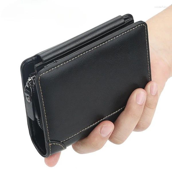 Carteiras Carteira Masculina Estilo Curto Europeu e Americano Multi Card Posição Três Dobre Zipper Zero Fashion Thin Bag