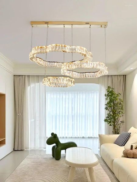 Lustres de luxo lustre de cristal é usado para sala de jantar sala de estar estudo dourado regulável controle remoto decoração de casa