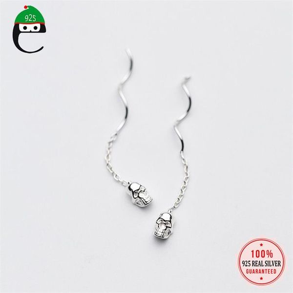 ElfoPlataSi Ohrstecker aus 100 % 925er-Sterlingsilber, kleiner Skelett-Totenkopf, 4 cm, verbundener Tropfenstab, Geschenk für Mädchen und Freunde, XY813302o