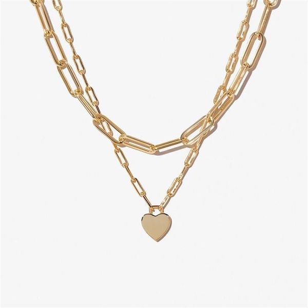 Ожерелья с подвесками, модное женское простое двухслойное сердце, скрепки для бумаги, цепочка, ожерелье, сексуальная вечеринка, JewerlyPendant224i