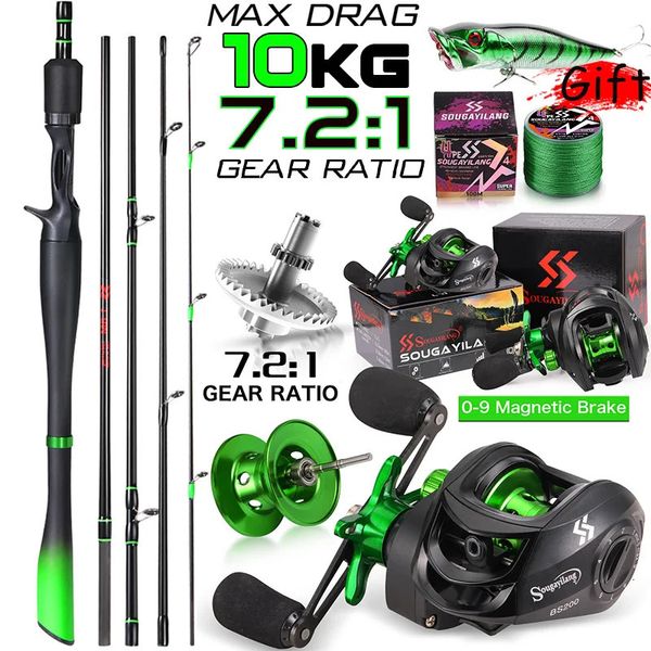 Acessórios de pesca Sougayilang Rod Reel Combo 1824m Ultraleve Fibra de Carbono Fundição e Baitcasting Max Drag 10Kg para Bass 231213