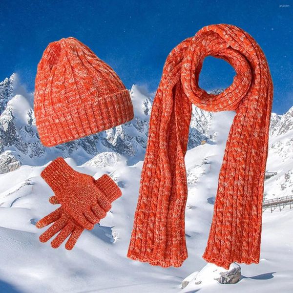 Sciarpe Invernali Calde Guanti Sciarpa Cappello Lavorato A Maglia Set 3 Pezzi Guanti Casual Antivento Da Donna All'aperto Set Di Lana Di Moda