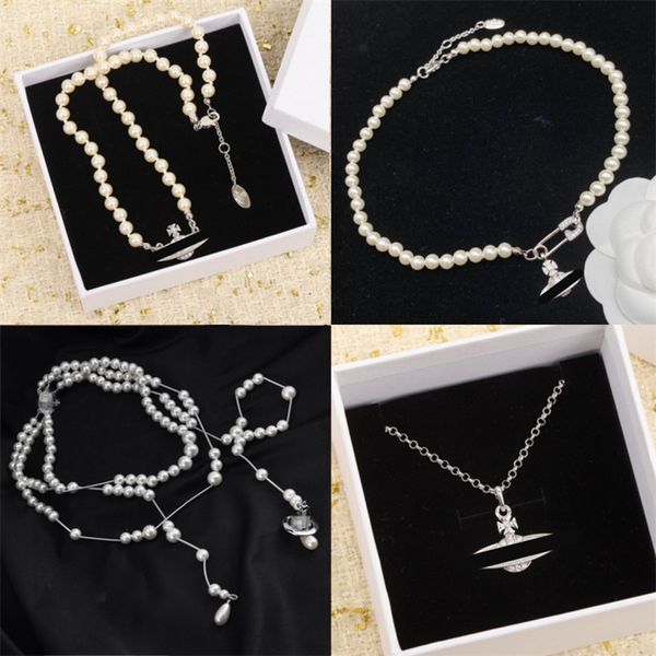 Hochwertige Designer-Halsketten von Vivians mit Anhänger für Damen, Saturn- und Venus-Diamant-Perlen-Halskette, Schmuck, Weihnachts-Gifis, kostenloser Versand