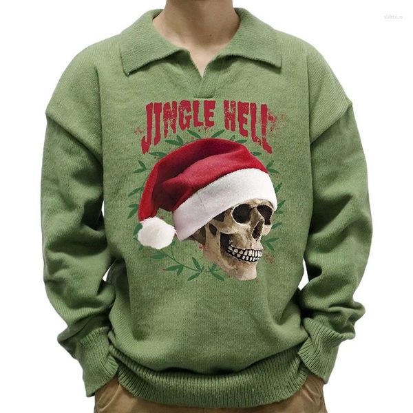 Maglioni da uomo Maglieria a maniche lunghe da uomo 2023 Colletto rovesciato maschile Top in maglia Maglione invernale Halloween Skull Print Maglione Pullover