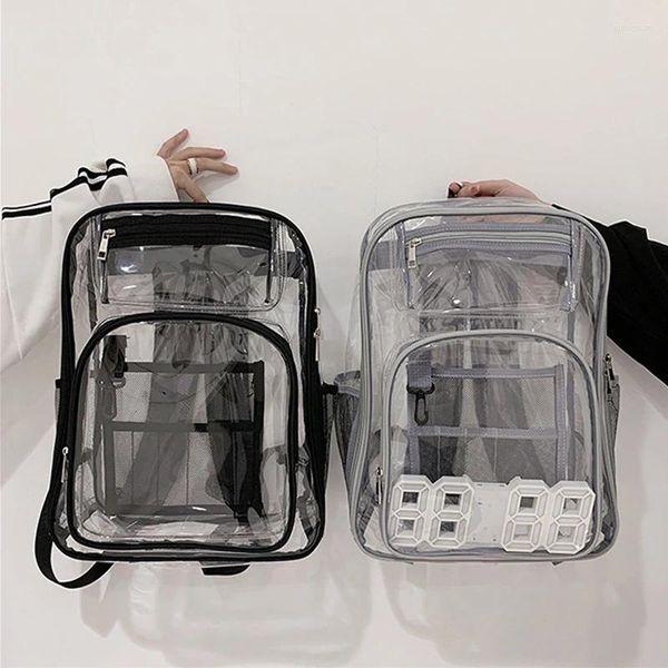 Mochila Transparente Mulheres Impermeável Grande Capacidade Saco Escolar PVC Homens Moda Viagem Mochilas Esportivas Estudantes Claro