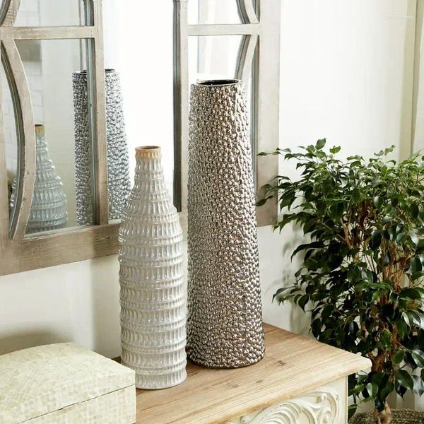 Вазы 25-дюймовая серебряная керамическая ваза с пузырьковой текстурой для украшения стола растений