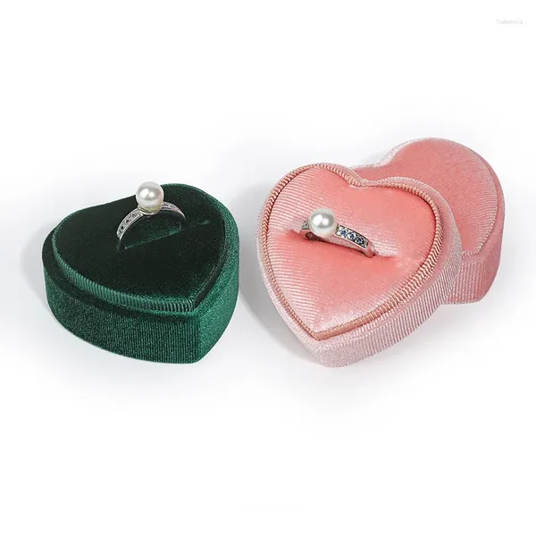 Bolsas de jóias moda veludo coração duplo anel caixa organizador doce senhora brinco pingente caso clássico amante casamento presente armazenamento display