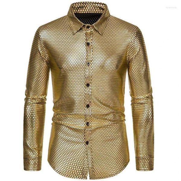 Herrenhemden, personalisierbar, Schwarz/Gold, für Herren, 2023, modisches Hemd, coole Bühnenaufführung, vergoldeter Druck, langärmelig, geknöpft