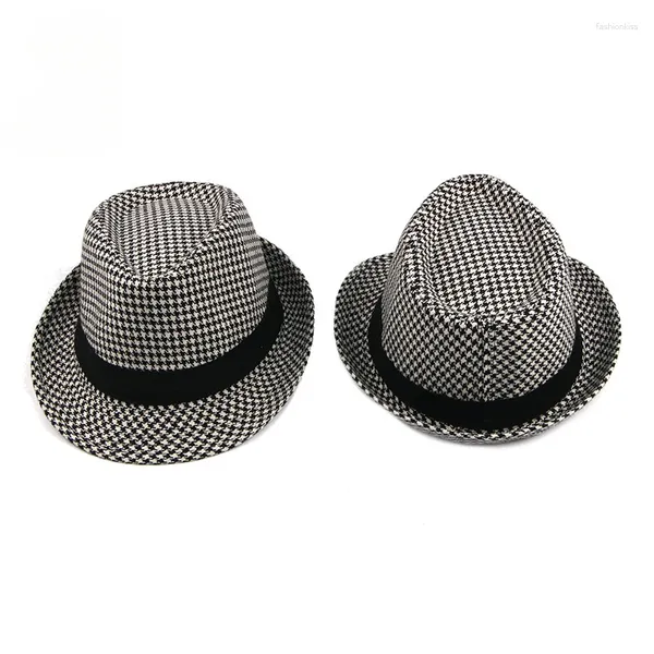 Berets outono e inverno houndstooth fedoras chapéu britânico moda jazz cavalheiro meia idade versátil versátil