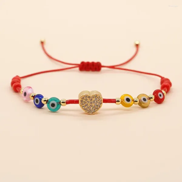 Strand Go2boho Bracciale intrecciato da donna in corda rossa amore micro-intarsiato con occhi di vetro di colore misto