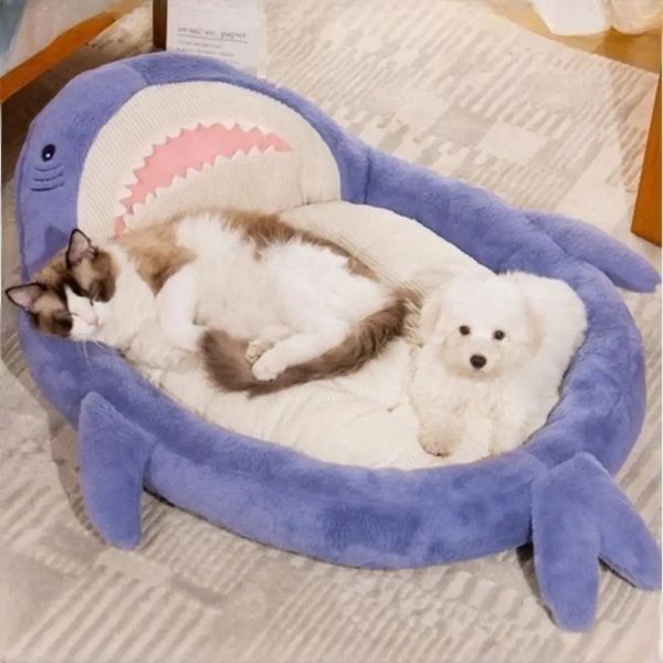 питомники ручки кошка кровать мультфильм акула собаки кровати большой размер питомник удобный коврик для сна для домашних животных котенок щенок диван зимний теплый дом 231202
