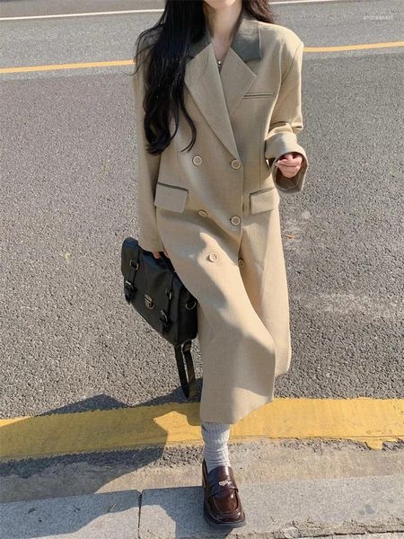 Casacos de trincheira femininos doce menina estilo britânico casaco outono turn-down colarinho solto ajuste de manga comprida jaqueta moda roupas femininas