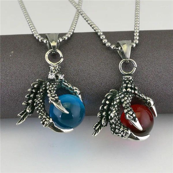 Anhänger Halsketten Retro Gothic Dragon Claw Mode Paar Inlay Rot Blau Edelstein Halskette Trend Männer Frauen Valentinstag Geschenk