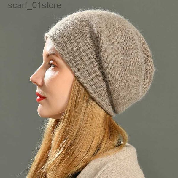 Beanie/Skull Caps Frauen Slouch Beanies Skullies Hohe Qualität Weibliche Feste Kaschmir Wolle Stricken Beanie Hut Mädchen Winter Warme motorhaube OutdoorL231202