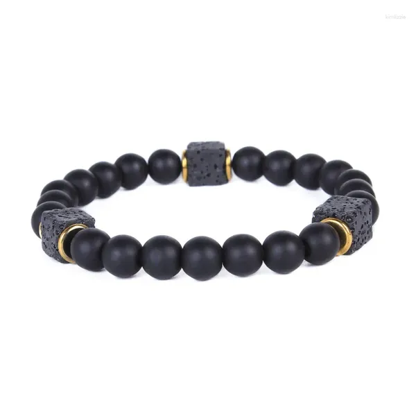 Strand 8mm masculino preto fosco ágata ônix cubo natural pedra de lava pedra preciosa