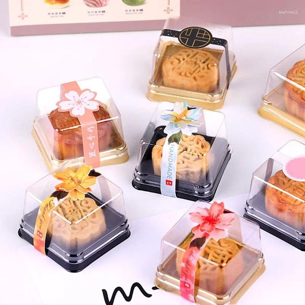 Confezione regalo 50 pezzi Adesivo per torta a striscia lunga Etichetta trasparente per sigillare cupcake Contenitore per dessert Contenitore per pasticceria Scatole per imballaggio