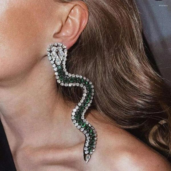 Orecchini pendenti 2023 Novelly Green strass serpente sexy gioielli da cena a goccia lunga per le donne cristallo di lusso geometrico