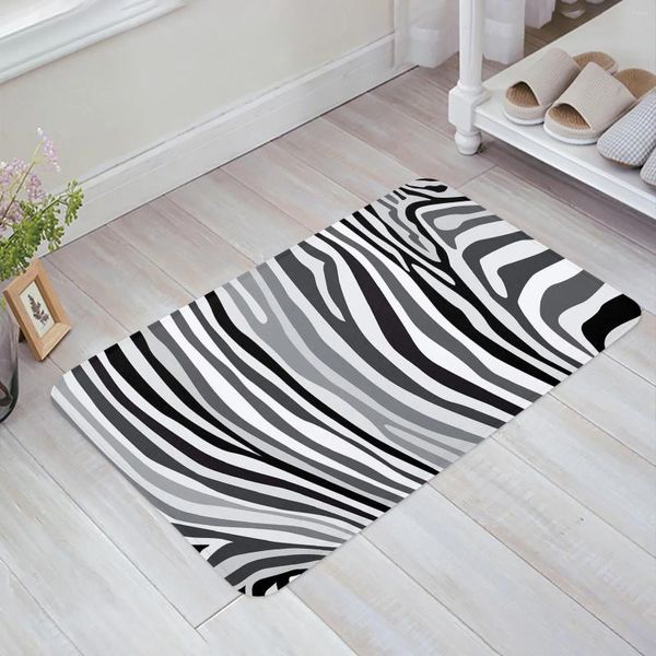 Teppiche Zebra Schwarz-Weiß-Streifen Bodenmatte Eingangstür Wohnzimmer Küchenteppich Rutschfester Teppich Badezimmer Fußmatte Home Decor