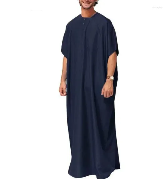 Roupas étnicas 8 Tamanho Jubba Thobe Homens Islâmico Árabe Kaftan Sólido Manga Curta Solta Retro Robes Abaya Médio Oriente Muçulmano Mens Robe