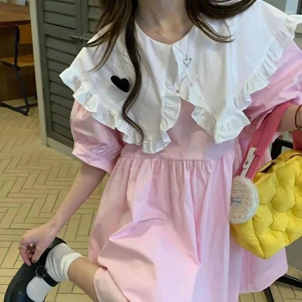 Vestidos casuales INS fluyendo falda de hadas estudiante femenina verano edición coreana niño grande muñeca suelta cuello japonés dulce y lindo estilo universitario