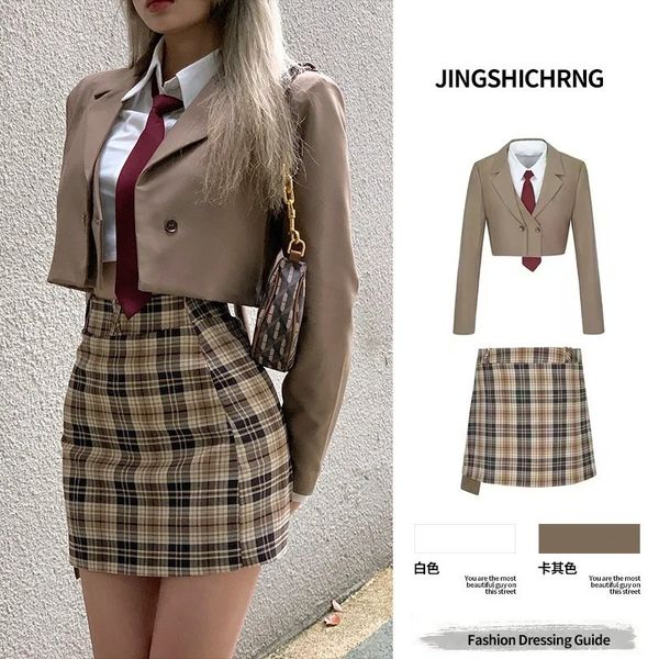 Duas peças vestido tweed saia define senhoras coreano jaqueta curta blazer primavera preppy estilo universitário meninas usam saias de duas peças ternos femininos 231202