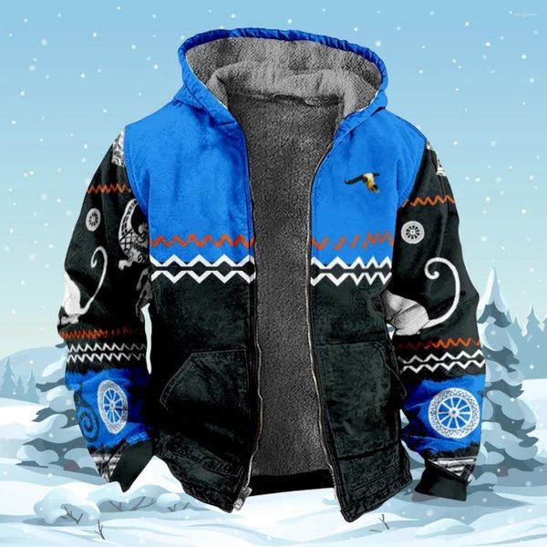 Hoodies masculinos 2023 inverno casaco de lã jaquetas outerwear moletom para homem zip up asteca tribal gráficos parka casaco com capuz camisa
